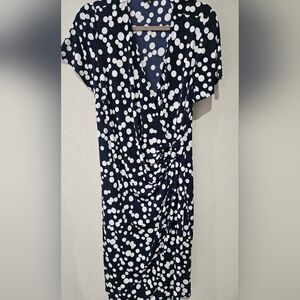 EUC Glamour Navy and White Polka Dot Midi Dress